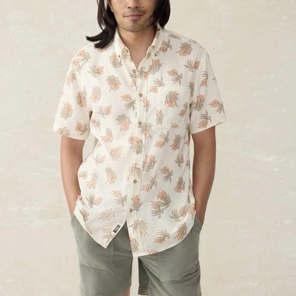 Faherty Short Sleeve Breeze Sunlit Palm & Waves Linen Blend Shirt XXL 2XL NEW SS
